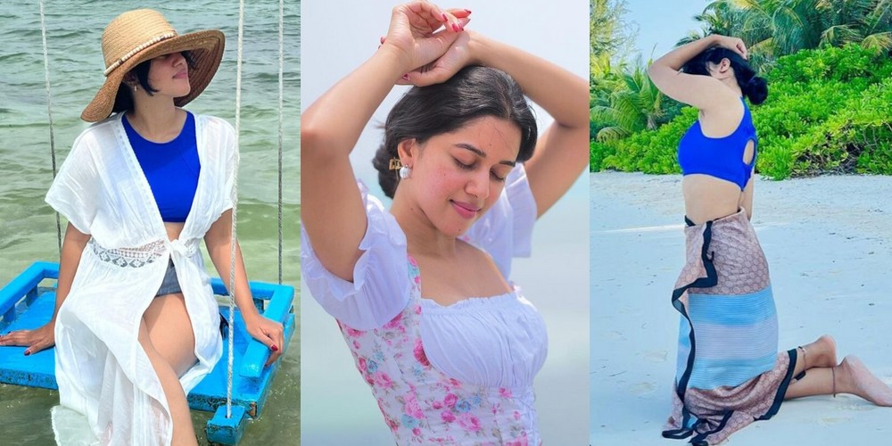 சல்லடை ட்ரஸ்ஸில் பின்னழகு அப்பட்டமாக தெரிய போஸ் கொடுத்த மிர்னாளினி ரவி…!