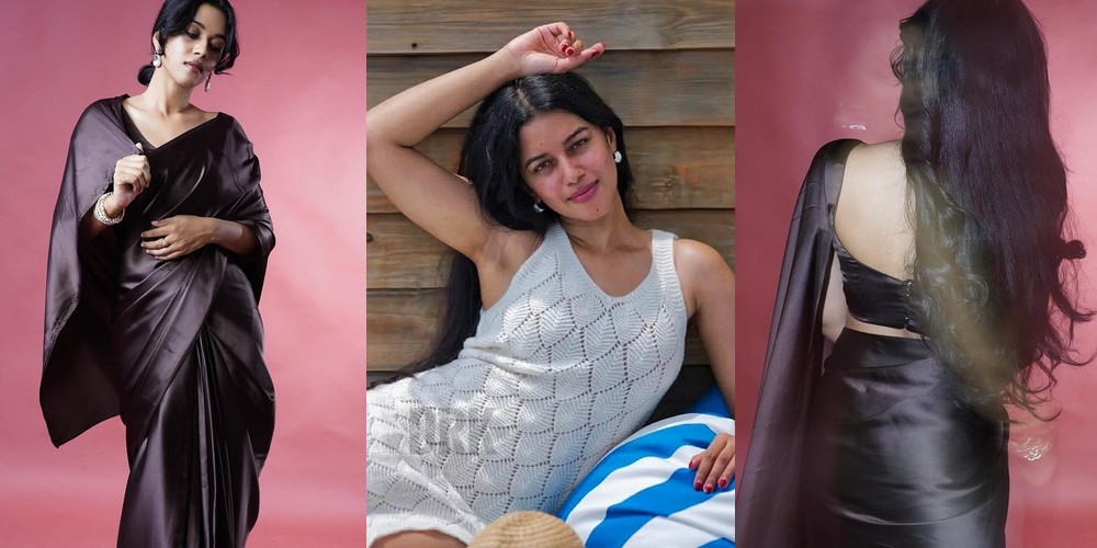 உடலோடு ஒட்டிய மெல்லிய சில்க் புடவையில் கிக்கான லுக் விடும் மிர்னாளினி ரவி!